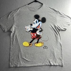 Disney 100 Retro Mickey Mouse Crew Neck T-Shirt Gray Heather Men's XL